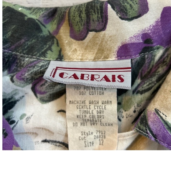 Vintage CABRAIS 80's Floral Print Button Down Shirt Women Short Sleeve 12 - Picture 2 of 6